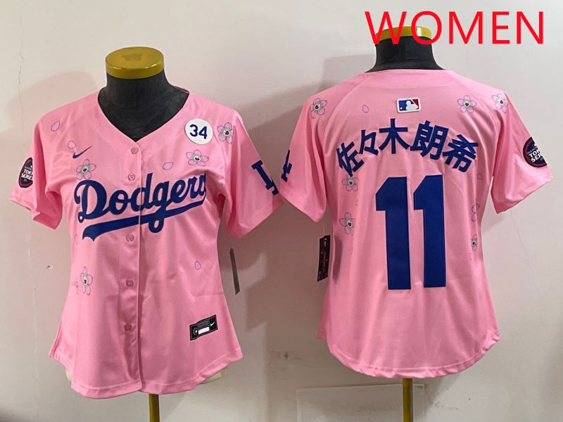 Women Los Angeles Dodgers #11 R.Sasaki Pink Sakura Edition 2025 Nike MLB Jersey style 9->women mlb jersey->Women Jersey